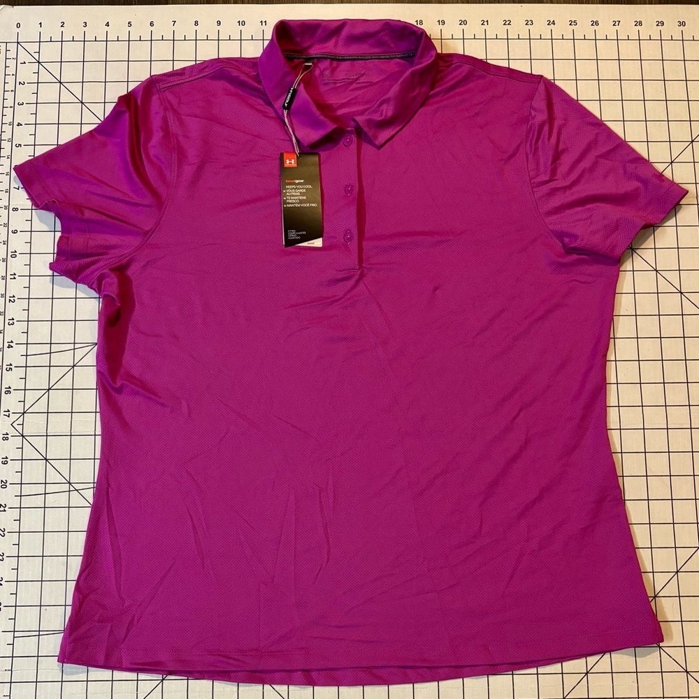NWT Under Armour Women’s Size 2XL‎ Pink Fitted HeatGear Golf Polo Shirt
